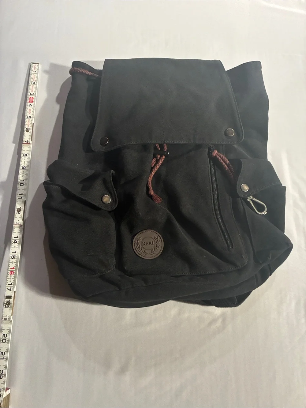 Men's Black Canvas Backpack with Front Flap - Unbranded